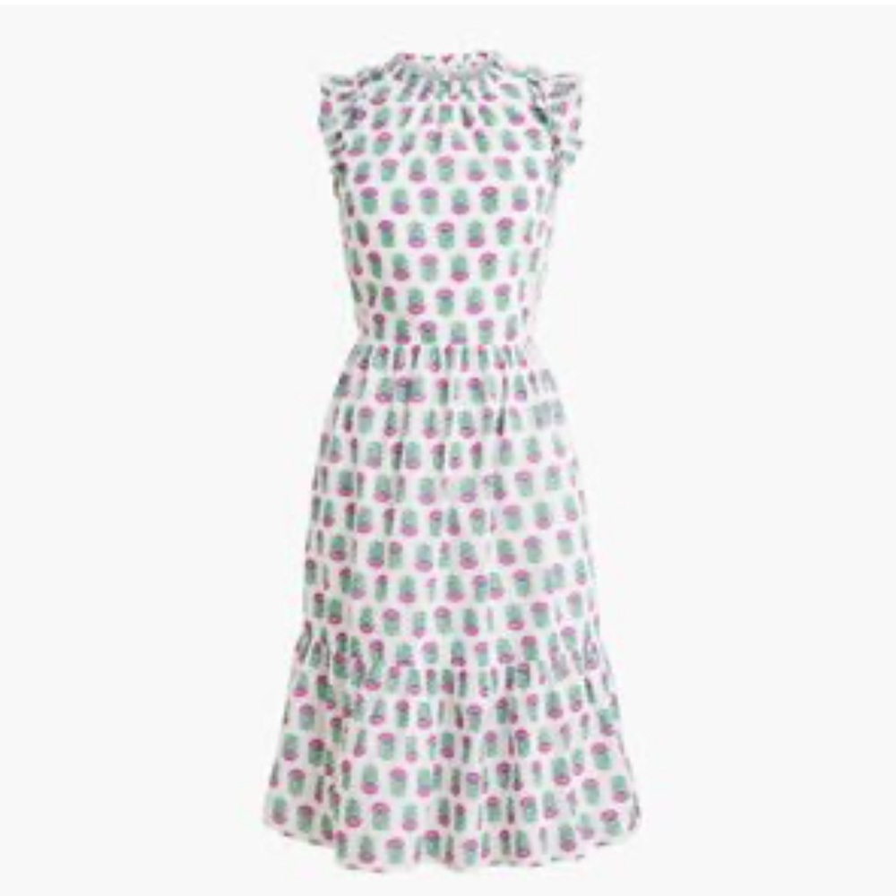 J. Crew Flutter Sleeve High Neck Floral Tiered Keyhole Back Midi Dress 6